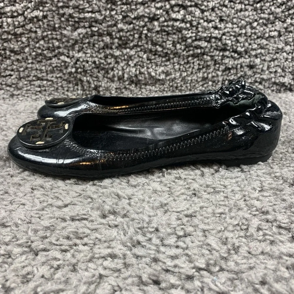 TORY BURCH Reva Ballerina Ballet Flats Black Patent Leather Size 8 M